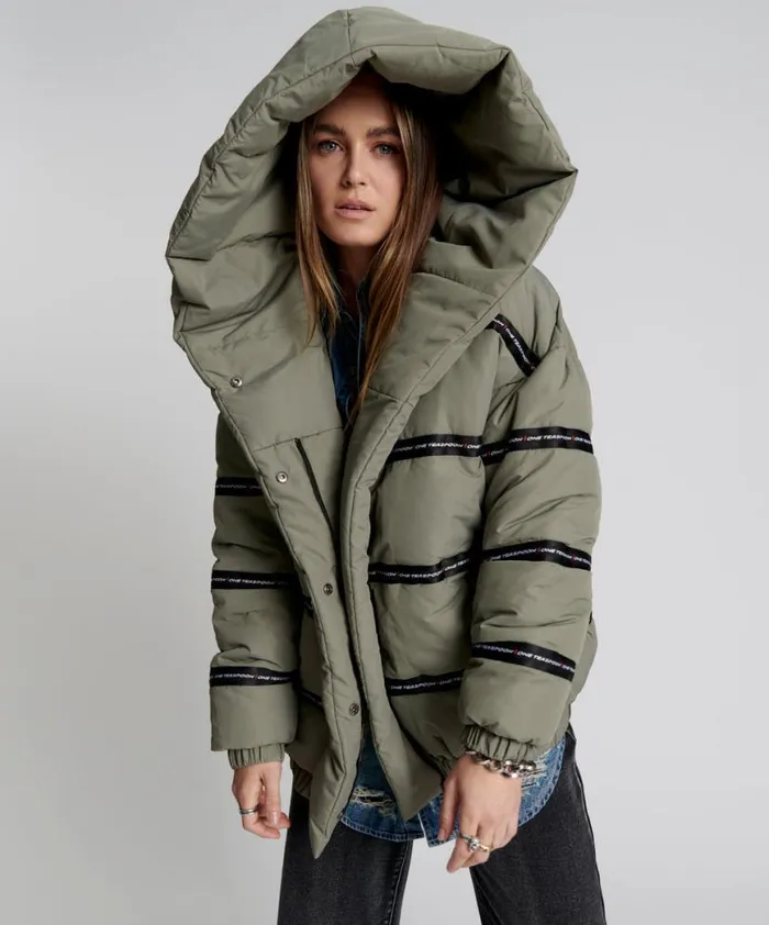 Women One Teaspoon Jackets OT KHAKI PUFFA JACKET Women One Teaspoon Jackets OT KHAKI PUFFA JACKET