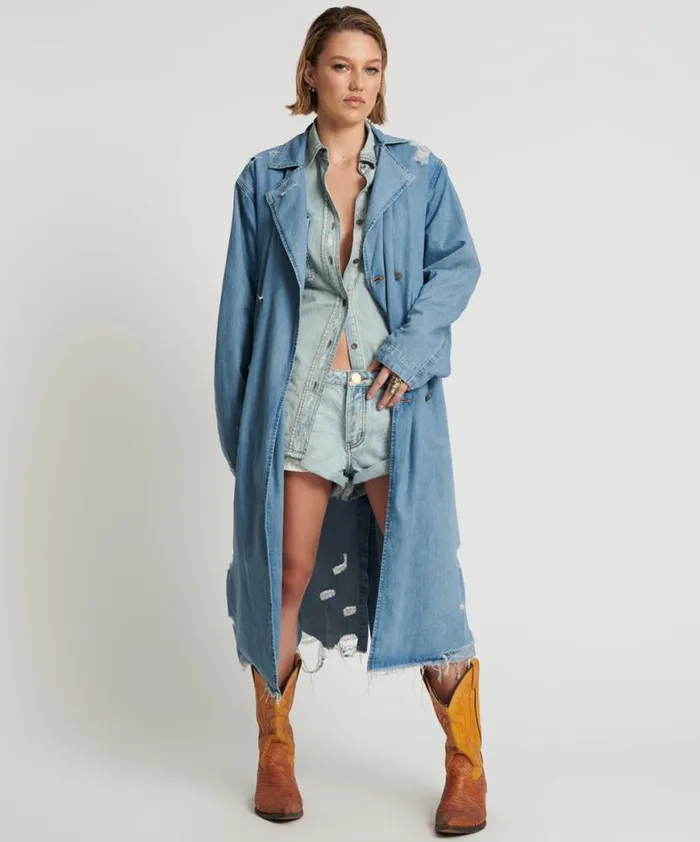 Women One Teaspoon Jackets PACIFICA DENIM TRENCH COAT
