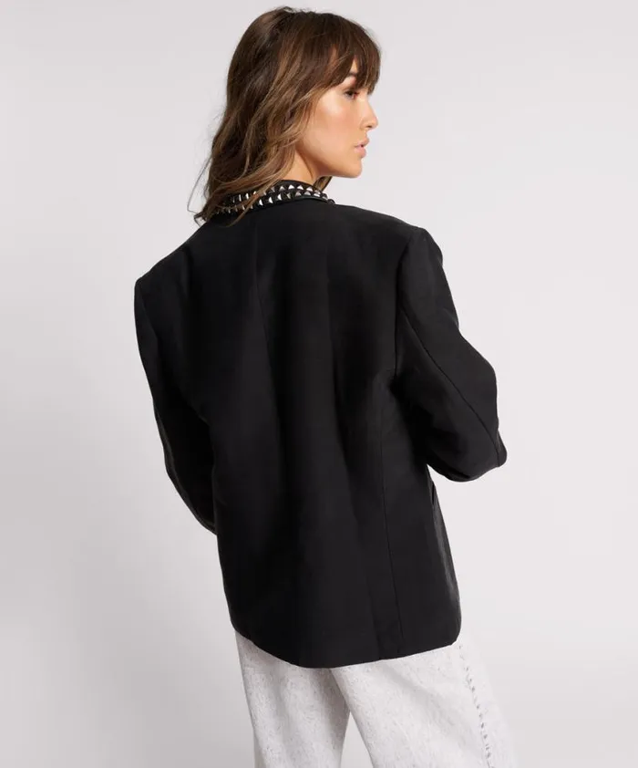 Women One Teaspoon Jackets PUNK STUDDED LINEN BLAZER Women One Teaspoon Jackets PUNK STUDDED LINEN BLAZER