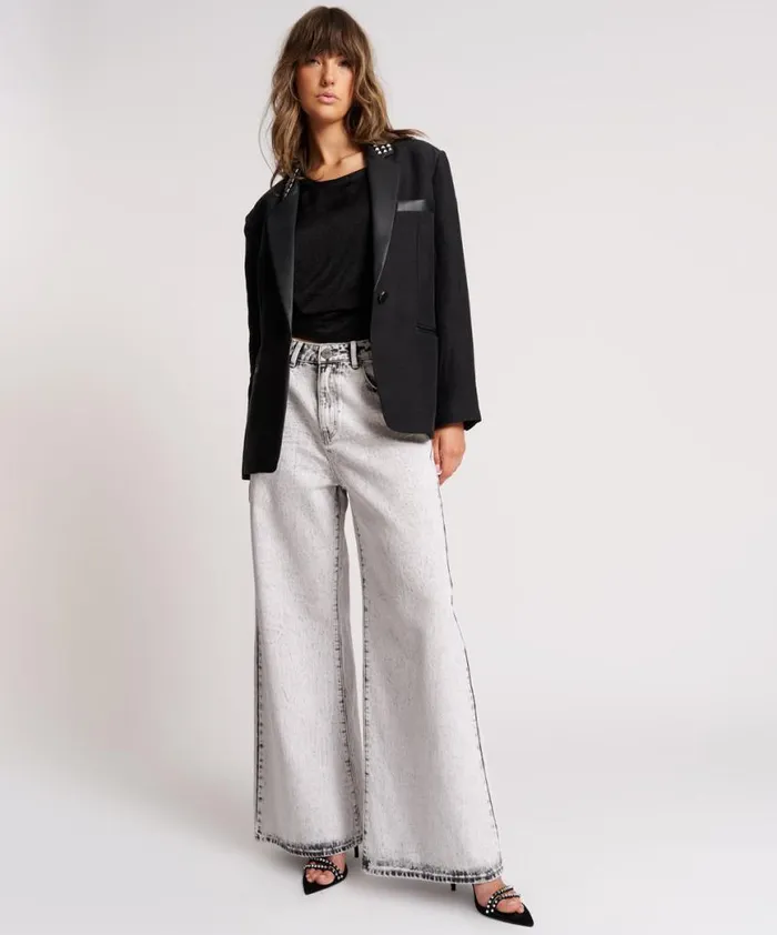 Women One Teaspoon Jackets PUNK STUDDED LINEN BLAZER Women One Teaspoon Jackets PUNK STUDDED LINEN BLAZER