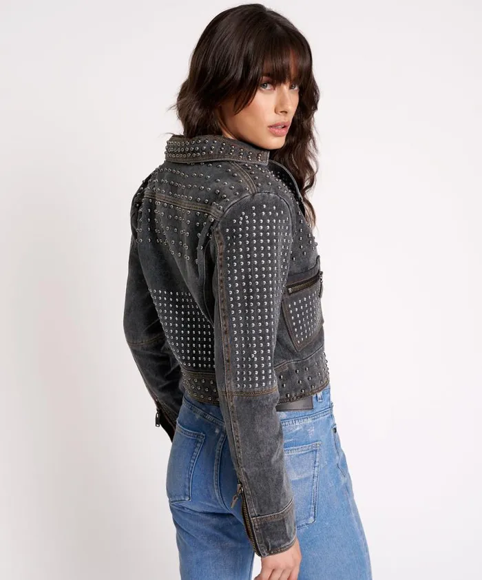 Women One Teaspoon Jackets REBEL REBEL STUDDED DENIM JACKET Women One Teaspoon Jackets REBEL REBEL STUDDED DENIM JACKET