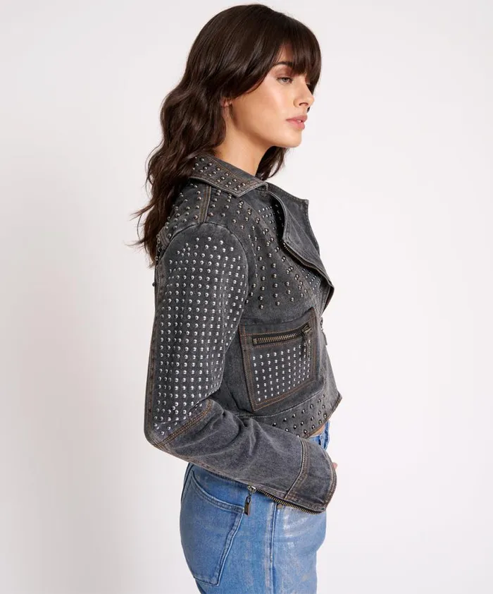 Women One Teaspoon Jackets REBEL REBEL STUDDED DENIM JACKET Women One Teaspoon Jackets REBEL REBEL STUDDED DENIM JACKET