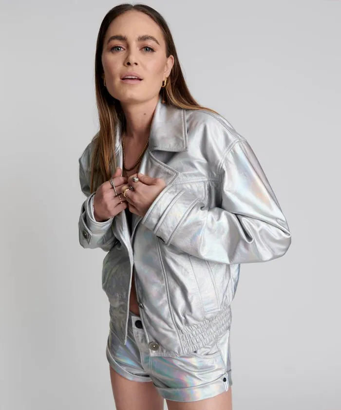 Women One Teaspoon Jackets REVENGE METALLIC LEATHER BOMBER JACKET