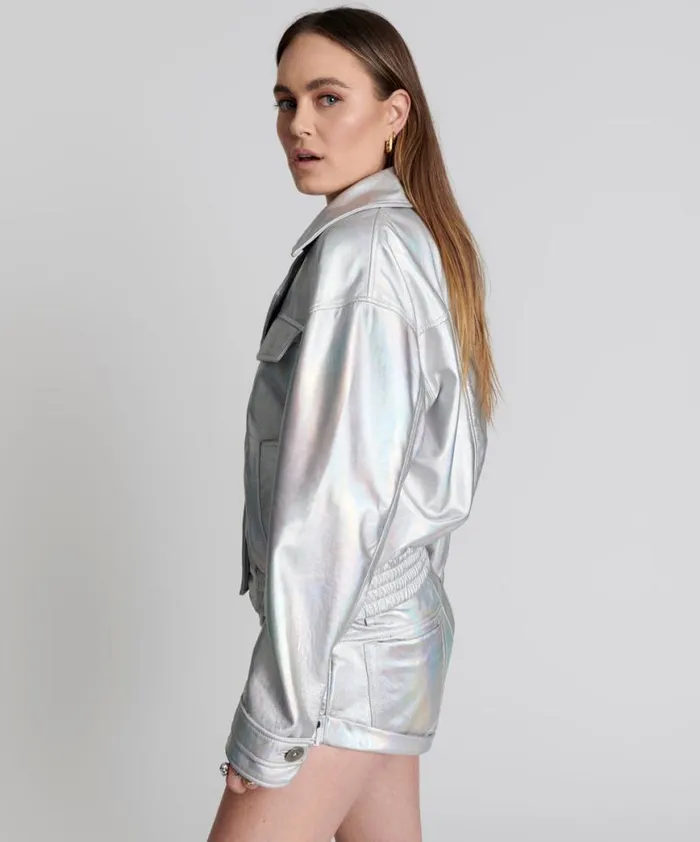 Women One Teaspoon Jackets REVENGE METALLIC LEATHER BOMBER JACKET Women One Teaspoon Jackets REVENGE METALLIC LEATHER BOMBER JACKET