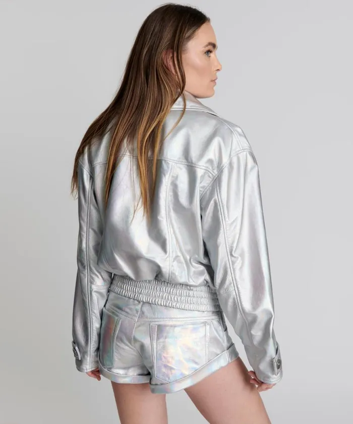 Women One Teaspoon Jackets REVENGE METALLIC LEATHER BOMBER JACKET Women One Teaspoon Jackets REVENGE METALLIC LEATHER BOMBER JACKET