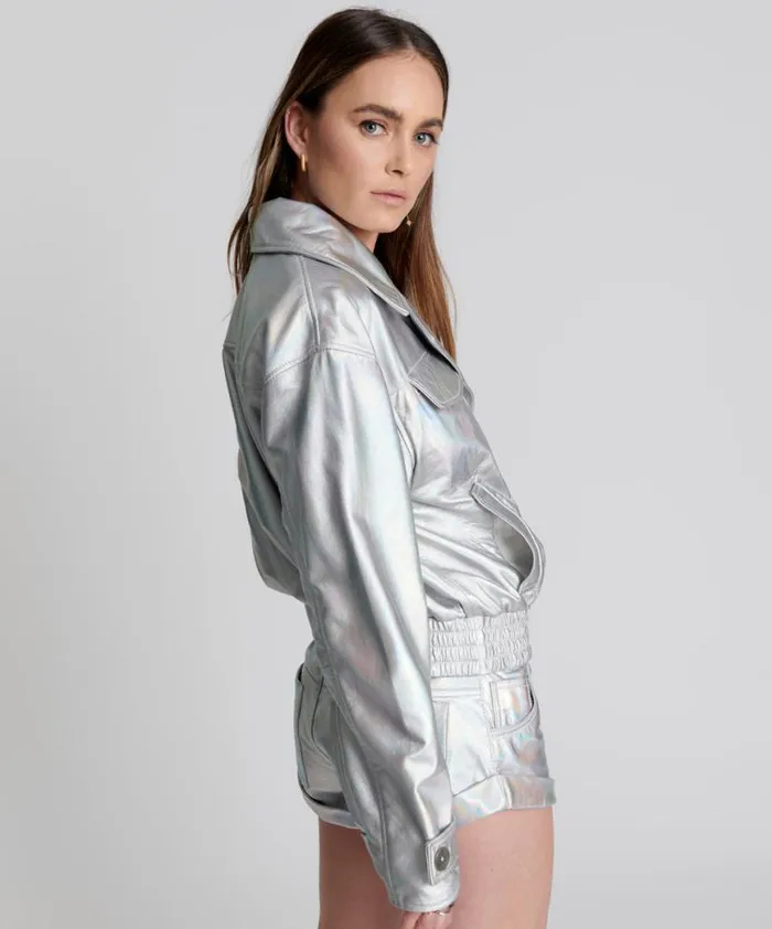 Women One Teaspoon Jackets REVENGE METALLIC LEATHER BOMBER JACKET Women One Teaspoon Jackets REVENGE METALLIC LEATHER BOMBER JACKET