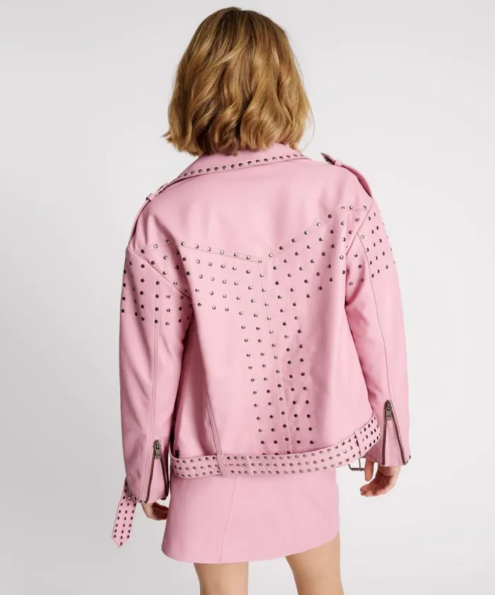 Women One Teaspoon Jackets RIZZO PINK STUDDED LEATHER MOTO JACKET Women One Teaspoon Jackets RIZZO PINK STUDDED LEATHER MOTO JACKET