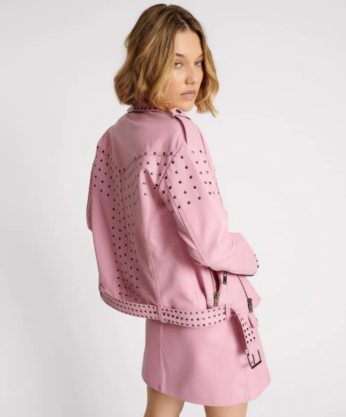 Women One Teaspoon Jackets RIZZO PINK STUDDED LEATHER MOTO JACKET Women One Teaspoon Jackets RIZZO PINK STUDDED LEATHER MOTO JACKET