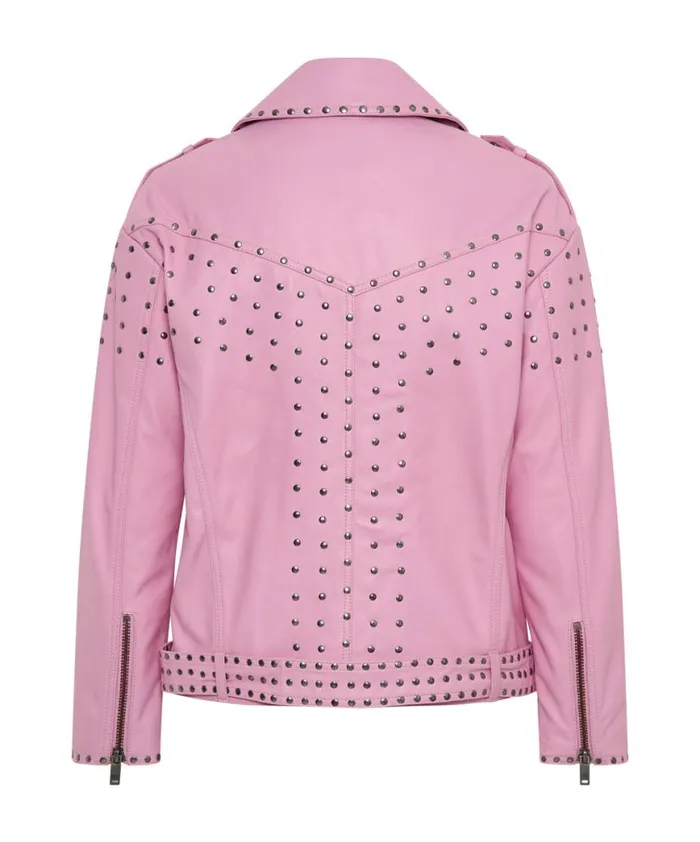 Women One Teaspoon Jackets RIZZO PINK STUDDED LEATHER MOTO JACKET Women One Teaspoon Jackets RIZZO PINK STUDDED LEATHER MOTO JACKET