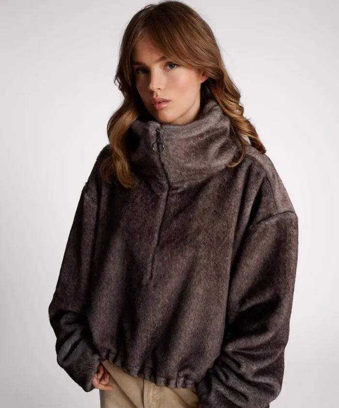 Women One Teaspoon Jackets SAUVAGE FAUX FUR CROPPED PULLOVER JACKET