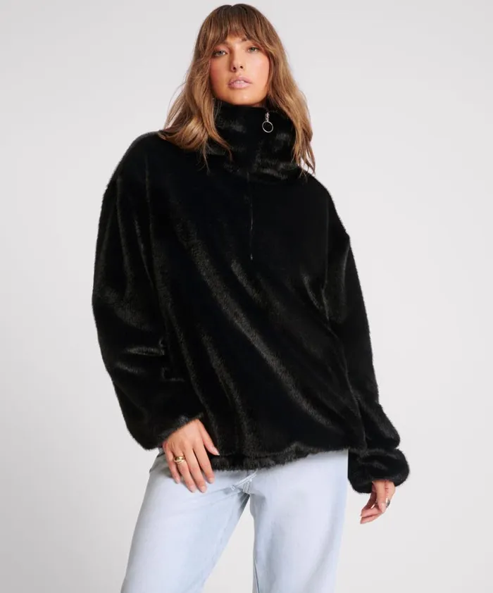Women One Teaspoon Jackets SAUVAGE FAUX FUR PULLOVER JACKET