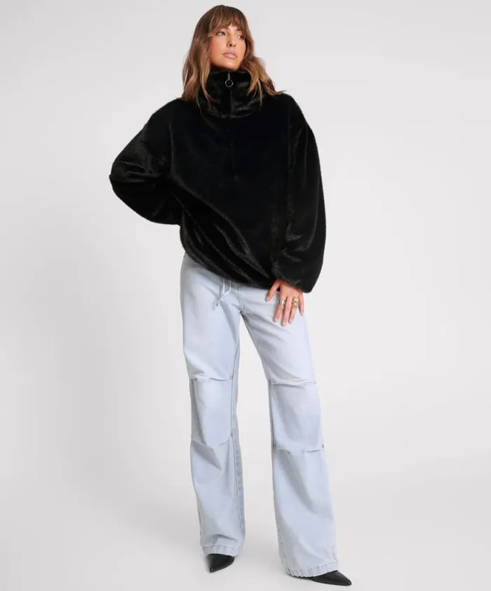 Women One Teaspoon Jackets SAUVAGE FAUX FUR PULLOVER JACKET Women One Teaspoon Jackets SAUVAGE FAUX FUR PULLOVER JACKET