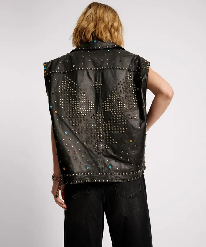 Women One Teaspoon Jackets STUDDED JEWEL LEATHER EAGLE PUNK SLEEVELESS JACKET Women One Teaspoon Jackets STUDDED JEWEL LEATHER EAGLE PUNK SLEEVELESS JACKET