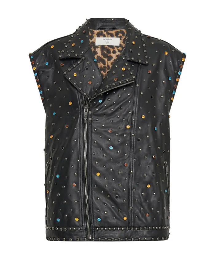 Women One Teaspoon Jackets STUDDED JEWEL LEATHER EAGLE PUNK SLEEVELESS JACKET Women One Teaspoon Jackets STUDDED JEWEL LEATHER EAGLE PUNK SLEEVELESS JACKET