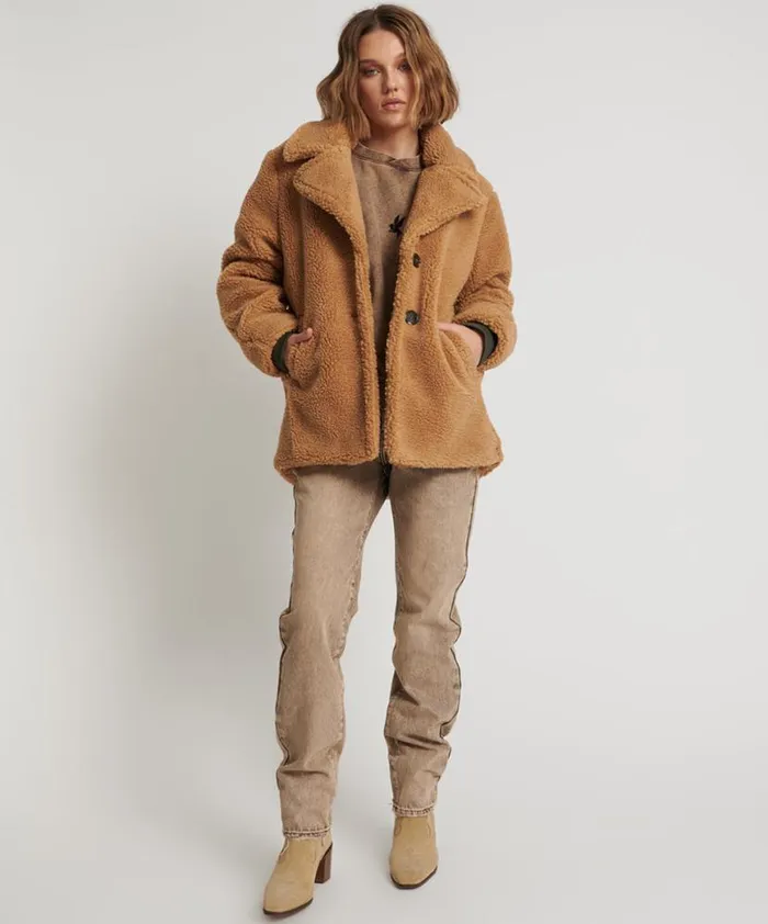 Women One Teaspoon Jackets TAN TEDDY COAT