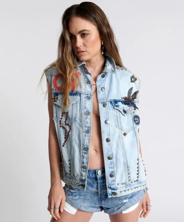 Women One Teaspoon Jackets TORNADO STUDDED PUNK SLEEVELESS JACKET Women One Teaspoon Jackets TORNADO STUDDED PUNK SLEEVELESS JACKET