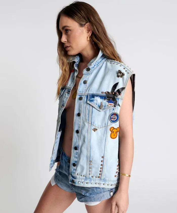 Women One Teaspoon Jackets TORNADO STUDDED PUNK SLEEVELESS JACKET Women One Teaspoon Jackets TORNADO STUDDED PUNK SLEEVELESS JACKET