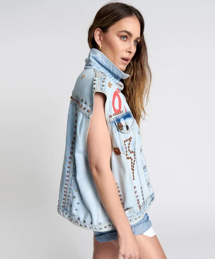 Women One Teaspoon Jackets TORNADO STUDDED PUNK SLEEVELESS JACKET Women One Teaspoon Jackets TORNADO STUDDED PUNK SLEEVELESS JACKET