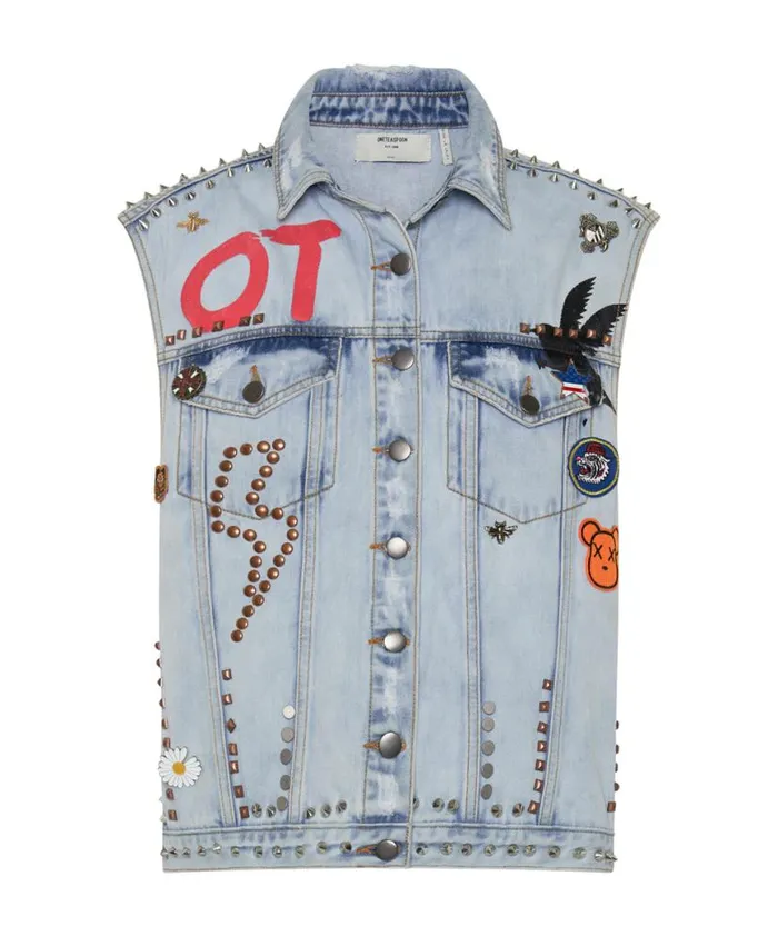 Women One Teaspoon Jackets TORNADO STUDDED PUNK SLEEVELESS JACKET Women One Teaspoon Jackets TORNADO STUDDED PUNK SLEEVELESS JACKET