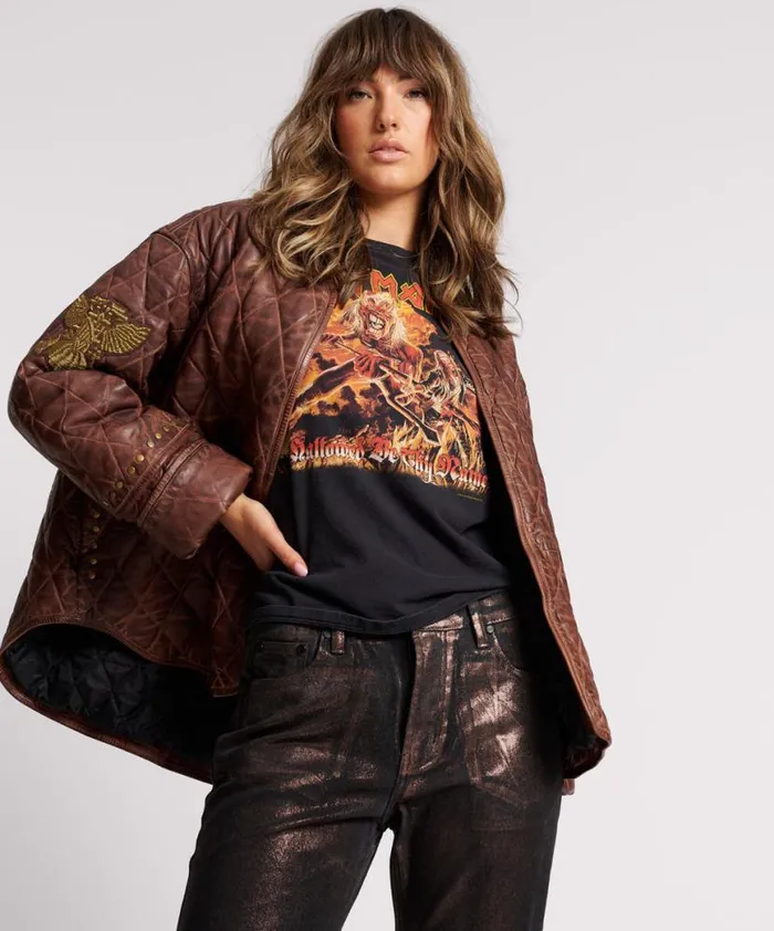 Women One Teaspoon Jackets VINTAGE BROWN EAGLE EYE WADDED JACKET