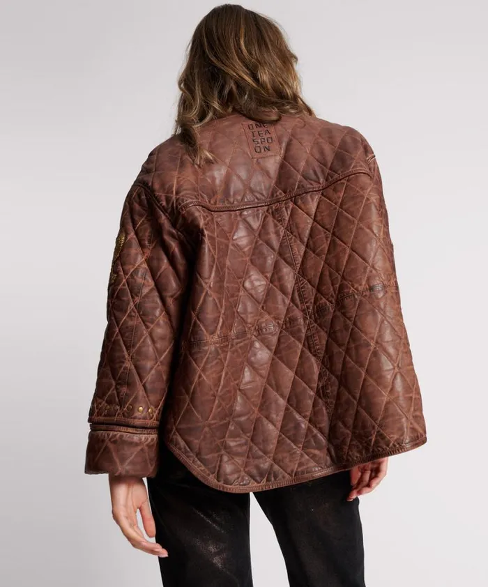 Women One Teaspoon Jackets VINTAGE BROWN EAGLE EYE WADDED JACKET Women One Teaspoon Jackets VINTAGE BROWN EAGLE EYE WADDED JACKET