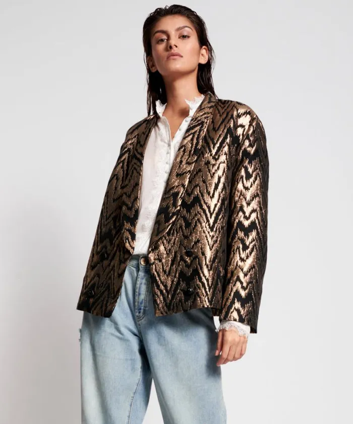 Women One Teaspoon Jackets WAVE LENGTH METALLIC BLAZER
