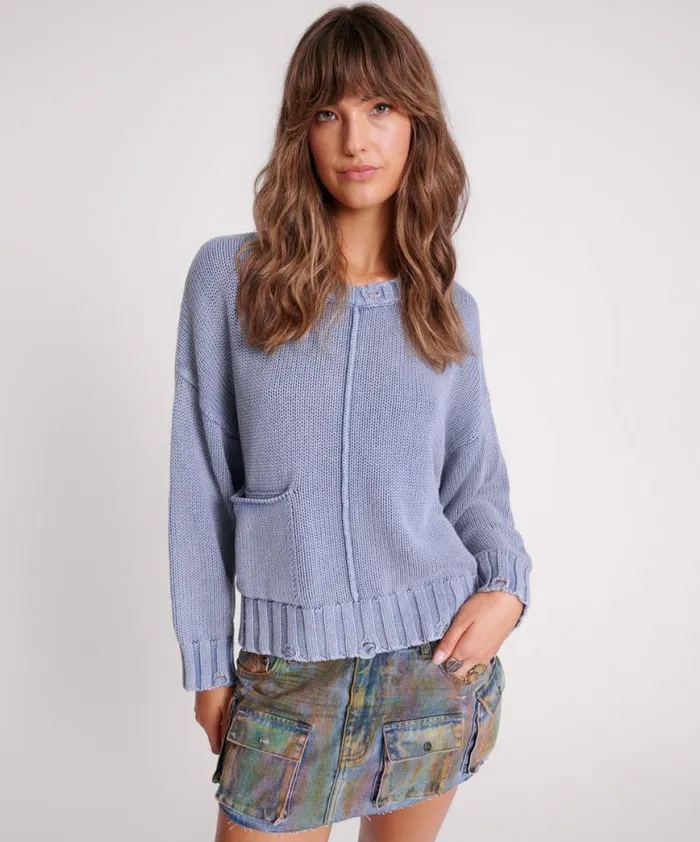 Women One Teaspoon Knitwear ACID WASHED OVERSIZED POCKET SWEATER
