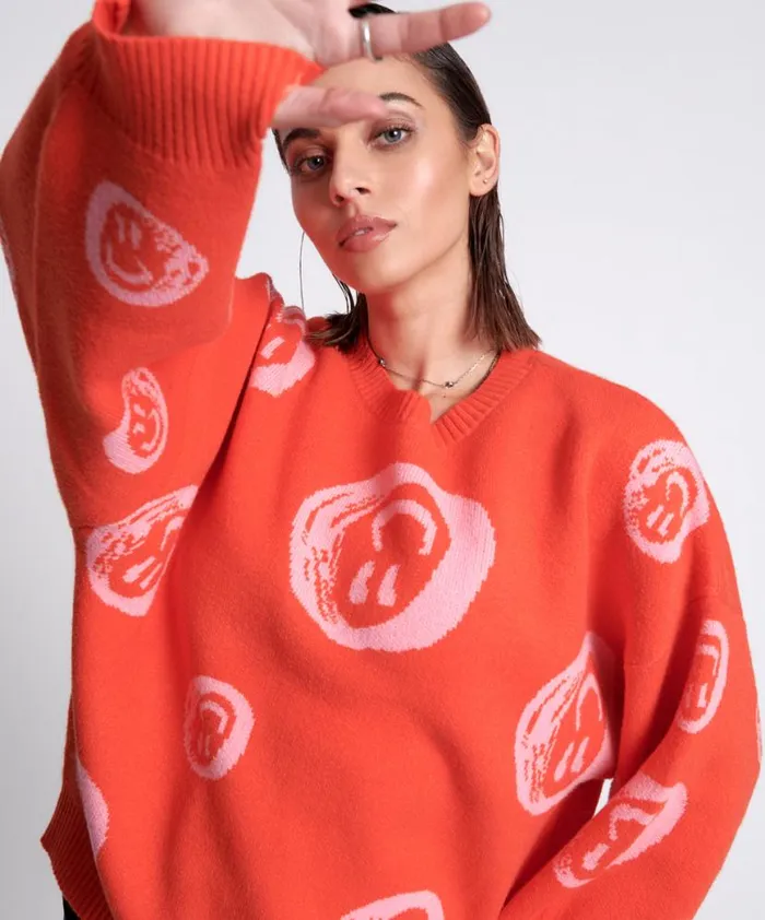 Women One Teaspoon Knitwear ALL OVER SMILEY KNIT SWEATER
