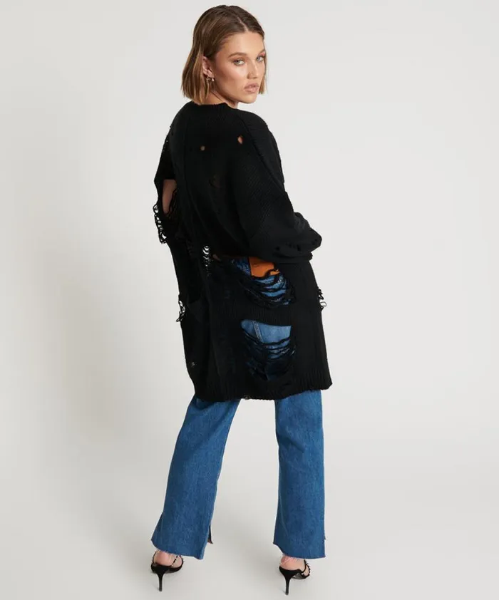 Women One Teaspoon Knitwear BLACK HERCULES SHREDDED SWEATER Women One Teaspoon Knitwear BLACK HERCULES SHREDDED SWEATER