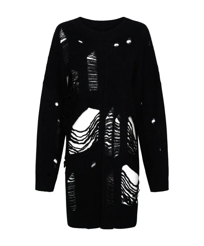 Women One Teaspoon Knitwear BLACK HERCULES SHREDDED SWEATER Women One Teaspoon Knitwear BLACK HERCULES SHREDDED SWEATER