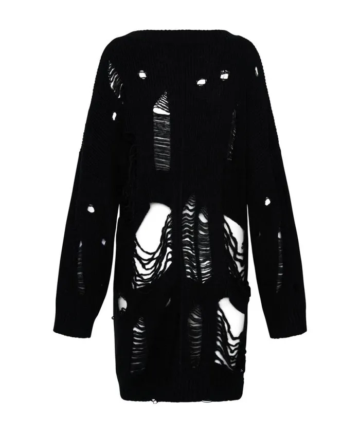 Women One Teaspoon Knitwear BLACK HERCULES SHREDDED SWEATER Women One Teaspoon Knitwear BLACK HERCULES SHREDDED SWEATER
