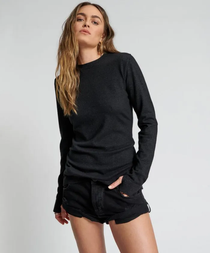 Women One Teaspoon Knitwear BLACK PEEP HOLE LONG SLEEVE KNIT TOP