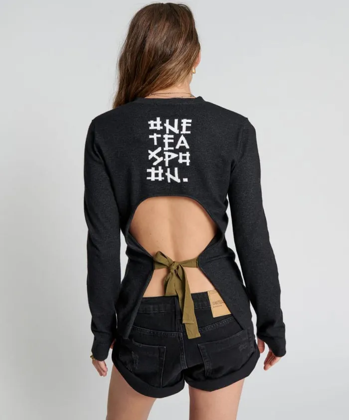 Women One Teaspoon Knitwear BLACK PEEP HOLE LONG SLEEVE KNIT TOP Women One Teaspoon Knitwear BLACK PEEP HOLE LONG SLEEVE KNIT TOP