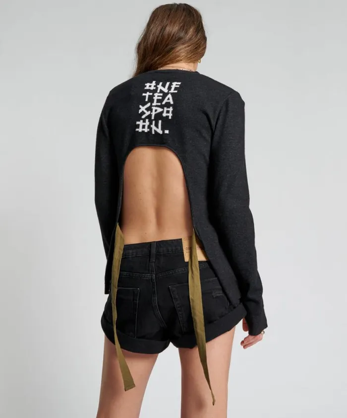 Women One Teaspoon Knitwear BLACK PEEP HOLE LONG SLEEVE KNIT TOP Women One Teaspoon Knitwear BLACK PEEP HOLE LONG SLEEVE KNIT TOP