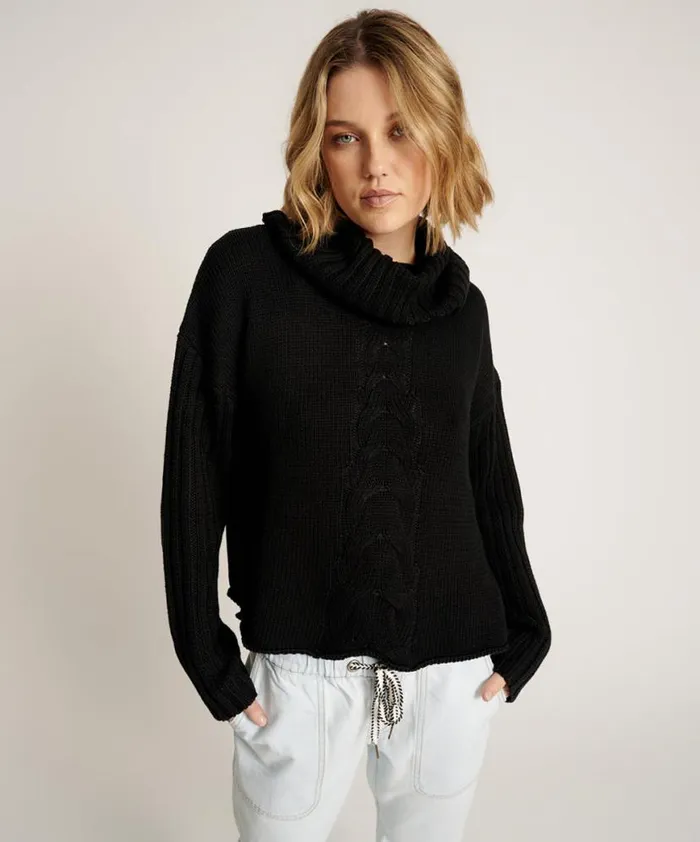 Women One Teaspoon Knitwear CLASSIC CHUNKY ROLL NECK KNIT SWEATER BLACK