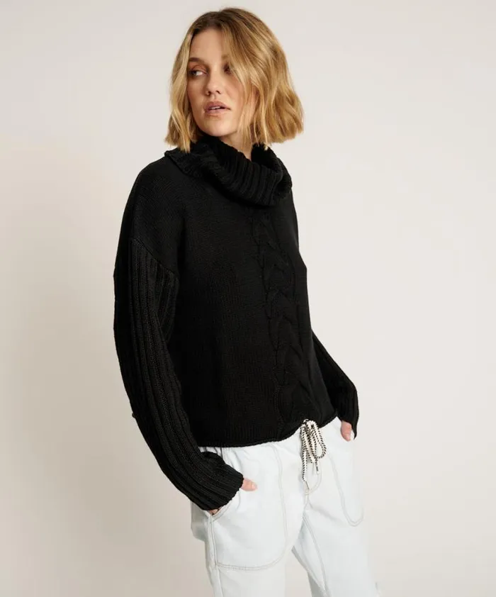 Women One Teaspoon Knitwear CLASSIC CHUNKY ROLL NECK KNIT SWEATER BLACK Women One Teaspoon Knitwear CLASSIC CHUNKY ROLL NECK KNIT SWEATER BLACK