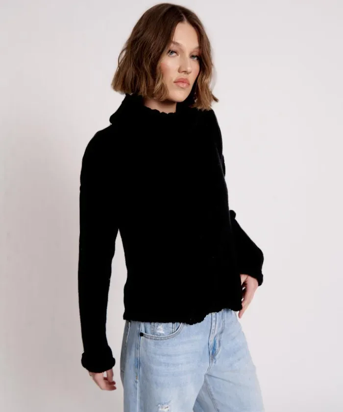 Women One Teaspoon Knitwear CLASSIC CHUNKY ROLL NECK KNIT SWEATER BLACK Women One Teaspoon Knitwear CLASSIC CHUNKY ROLL NECK KNIT SWEATER BLACK