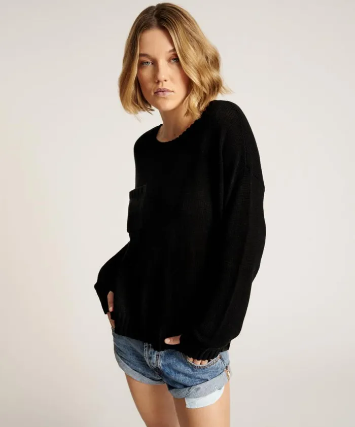 Women One Teaspoon Knitwear CLASSIC POCKET CHUNKY KNIT SWEATER BLACK Women One Teaspoon Knitwear CLASSIC POCKET CHUNKY KNIT SWEATER BLACK