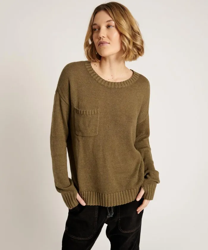 Women One Teaspoon Knitwear CLASSIC POCKET CHUNKY KNIT SWEATER KHAKI Women One Teaspoon Knitwear CLASSIC POCKET CHUNKY KNIT SWEATER KHAKI