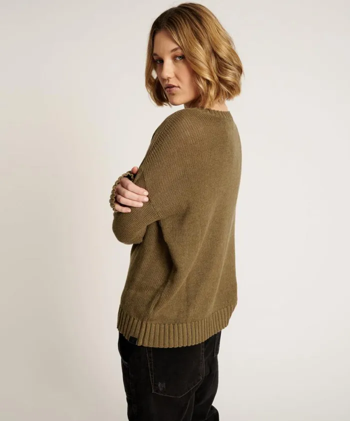 Women One Teaspoon Knitwear CLASSIC POCKET CHUNKY KNIT SWEATER KHAKI Women One Teaspoon Knitwear CLASSIC POCKET CHUNKY KNIT SWEATER KHAKI