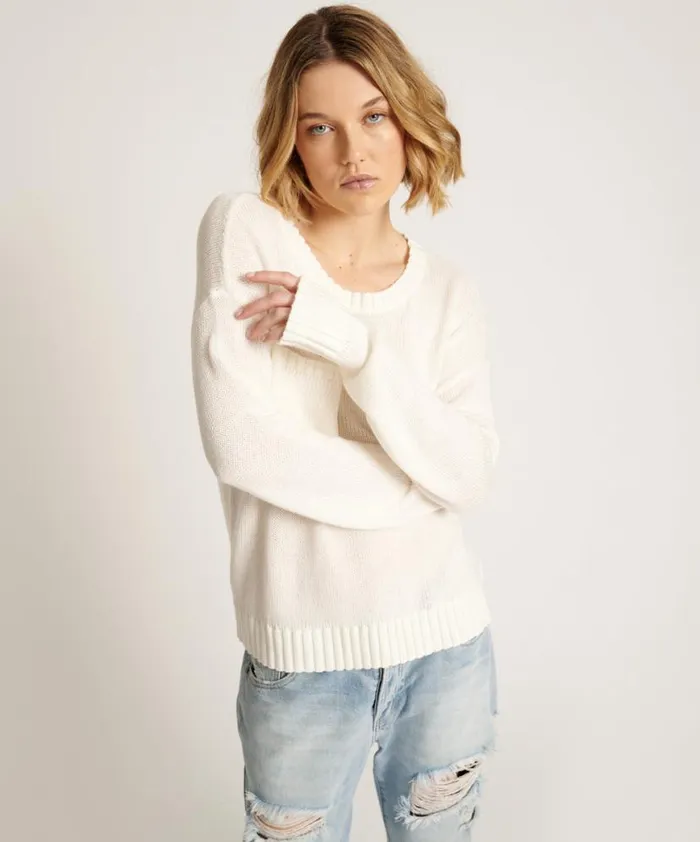 Women One Teaspoon Knitwear CLASSIC POCKET CHUNKY KNIT SWEATER WHITE Women One Teaspoon Knitwear CLASSIC POCKET CHUNKY KNIT SWEATER WHITE