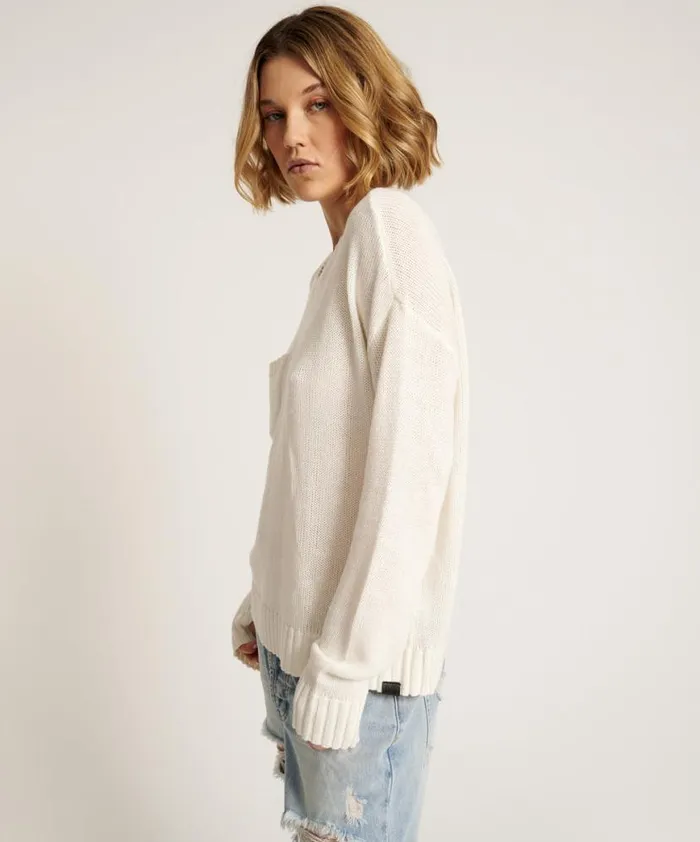 Women One Teaspoon Knitwear CLASSIC POCKET CHUNKY KNIT SWEATER WHITE Women One Teaspoon Knitwear CLASSIC POCKET CHUNKY KNIT SWEATER WHITE