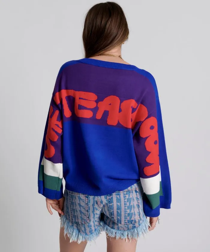 Women One Teaspoon Knitwear COLLEGE GRAFFITI KNIT SWEATER Women One Teaspoon Knitwear COLLEGE GRAFFITI KNIT SWEATER