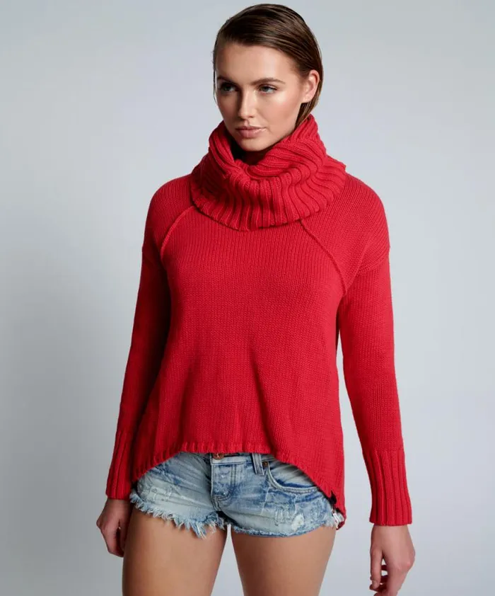 Women One Teaspoon Knitwear CRIMSON THICK PURE ROLL NECK SWEATER