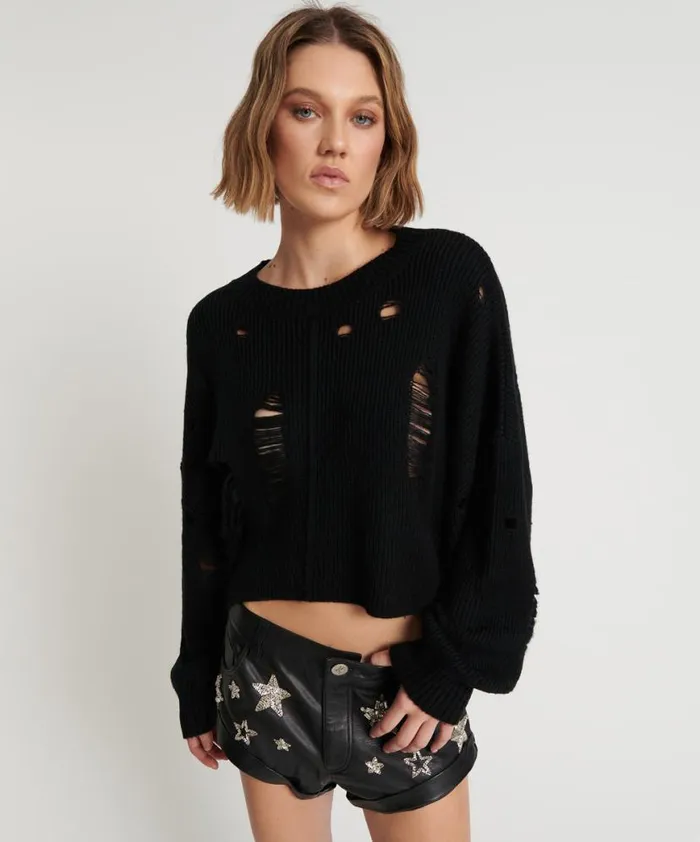 Women One Teaspoon Knitwear CROPPED HERCULES SHREDDED SWEATER
