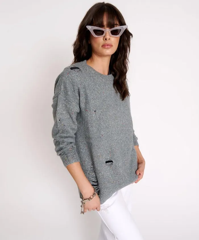 Women One Teaspoon Knitwear DISTRESSED FISHERMAN KNIT SWEATER GREY Women One Teaspoon Knitwear DISTRESSED FISHERMAN KNIT SWEATER GREY