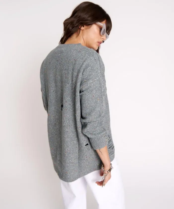 Women One Teaspoon Knitwear DISTRESSED FISHERMAN KNIT SWEATER GREY Women One Teaspoon Knitwear DISTRESSED FISHERMAN KNIT SWEATER GREY