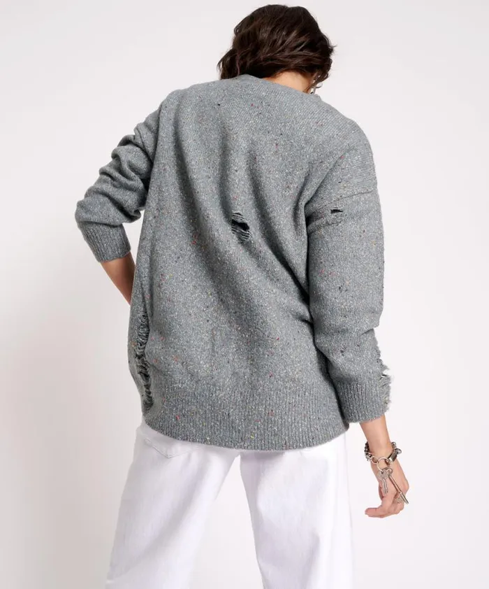 Women One Teaspoon Knitwear DISTRESSED FISHERMAN KNIT SWEATER GREY Women One Teaspoon Knitwear DISTRESSED FISHERMAN KNIT SWEATER GREY