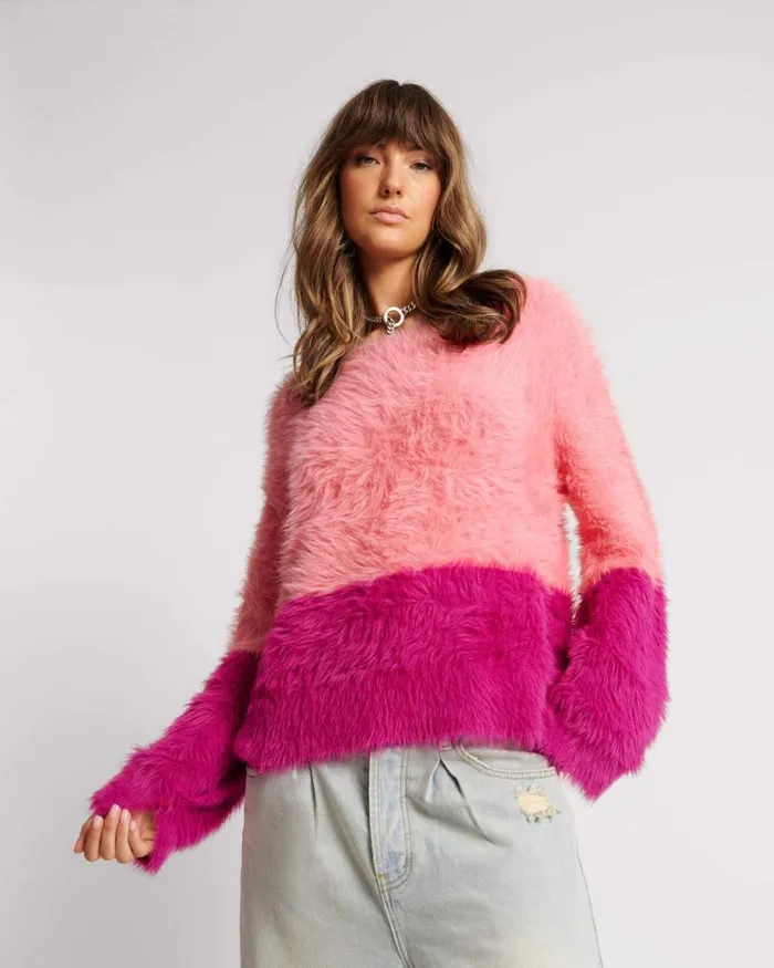 Women One Teaspoon Knitwear FLUFFY COLOUR BLOCK SWEATER