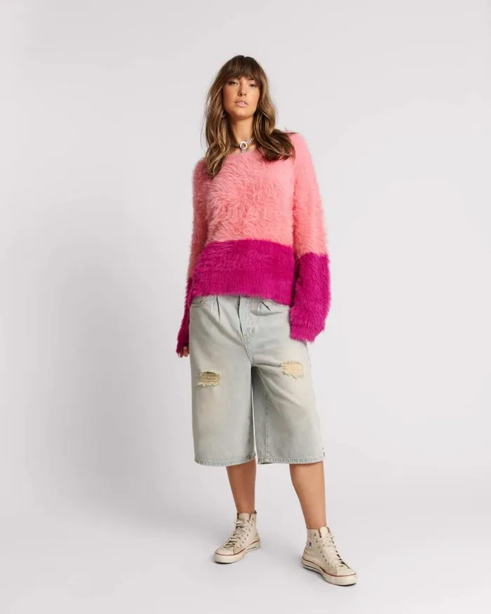 Women One Teaspoon Knitwear FLUFFY COLOUR BLOCK SWEATER Women One Teaspoon Knitwear FLUFFY COLOUR BLOCK SWEATER